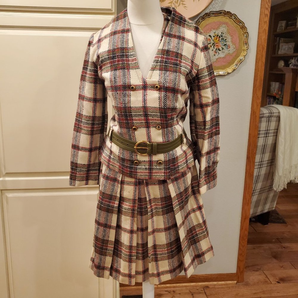 Three-Piece Vintage Plaid Skirt Set